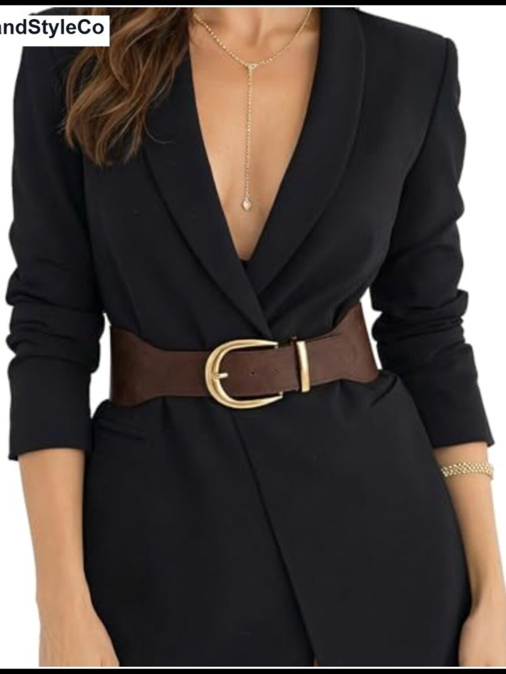 Women's Wide Elastic Waist Belt with Gold Buckle